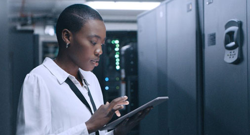 Woman using tablet computer